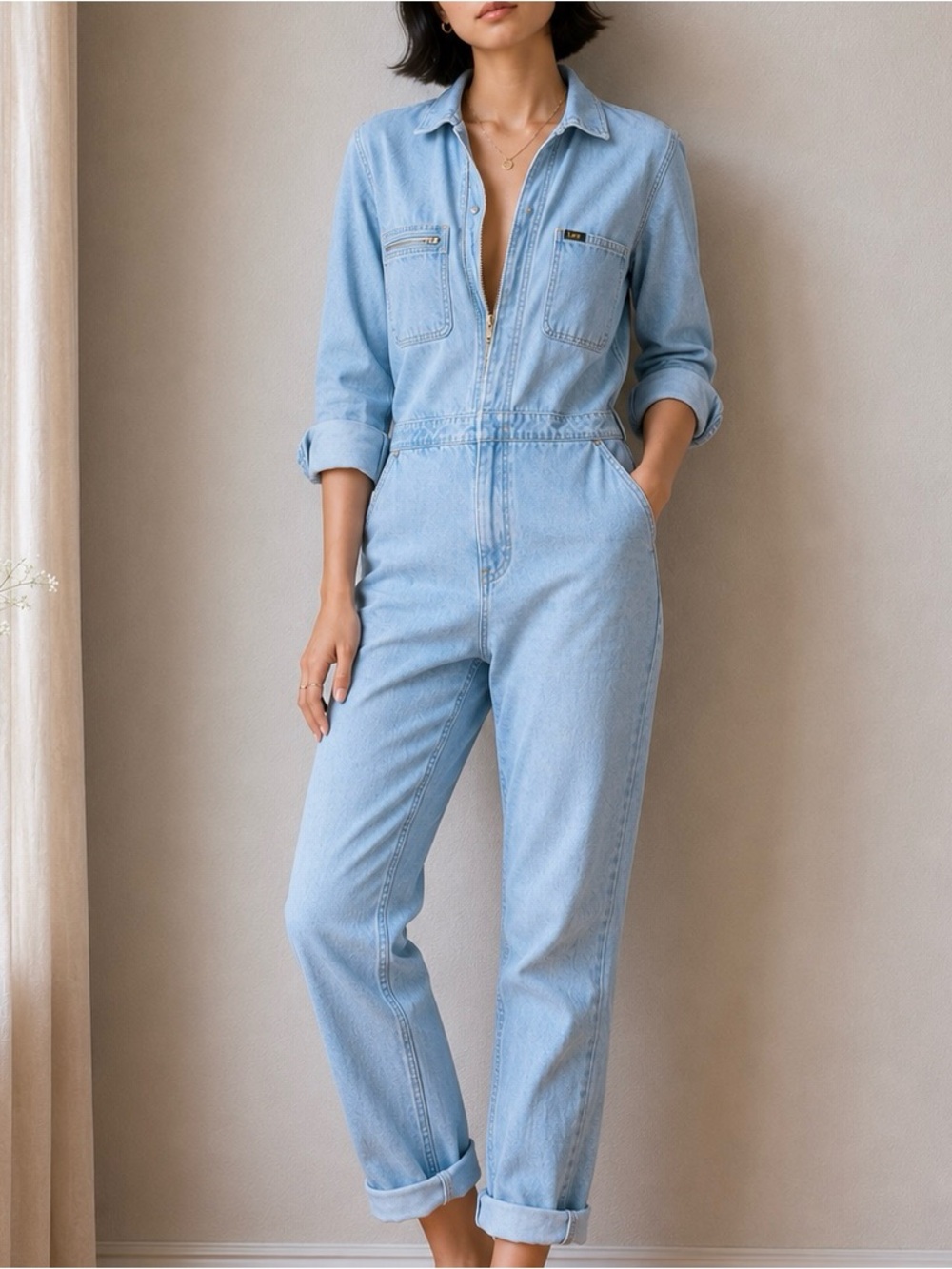 Lee Union-Alls Denim Jumpsuit Light Wash Utility Coveralls Workwear M
